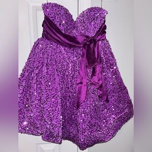 Purple Sequin Dress with Satin Bow Prom Party